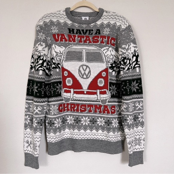 Volkswagen Sweaters - Volkswagen VW Bus Van Christmas Sweater ‘Have a Vantastic Christmas’ Gray M